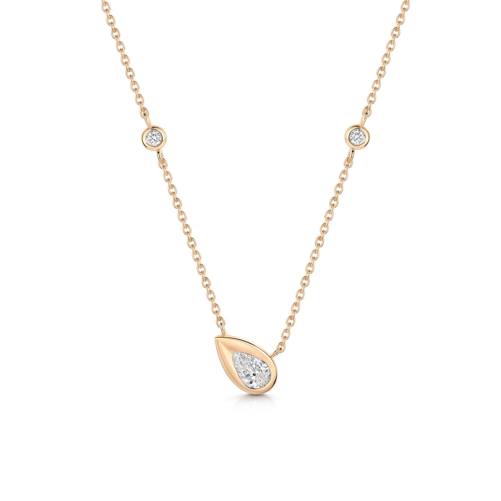 18ct Rose Gold Pear-Cut Diamond Solitaire Necklet simple Pursuit
