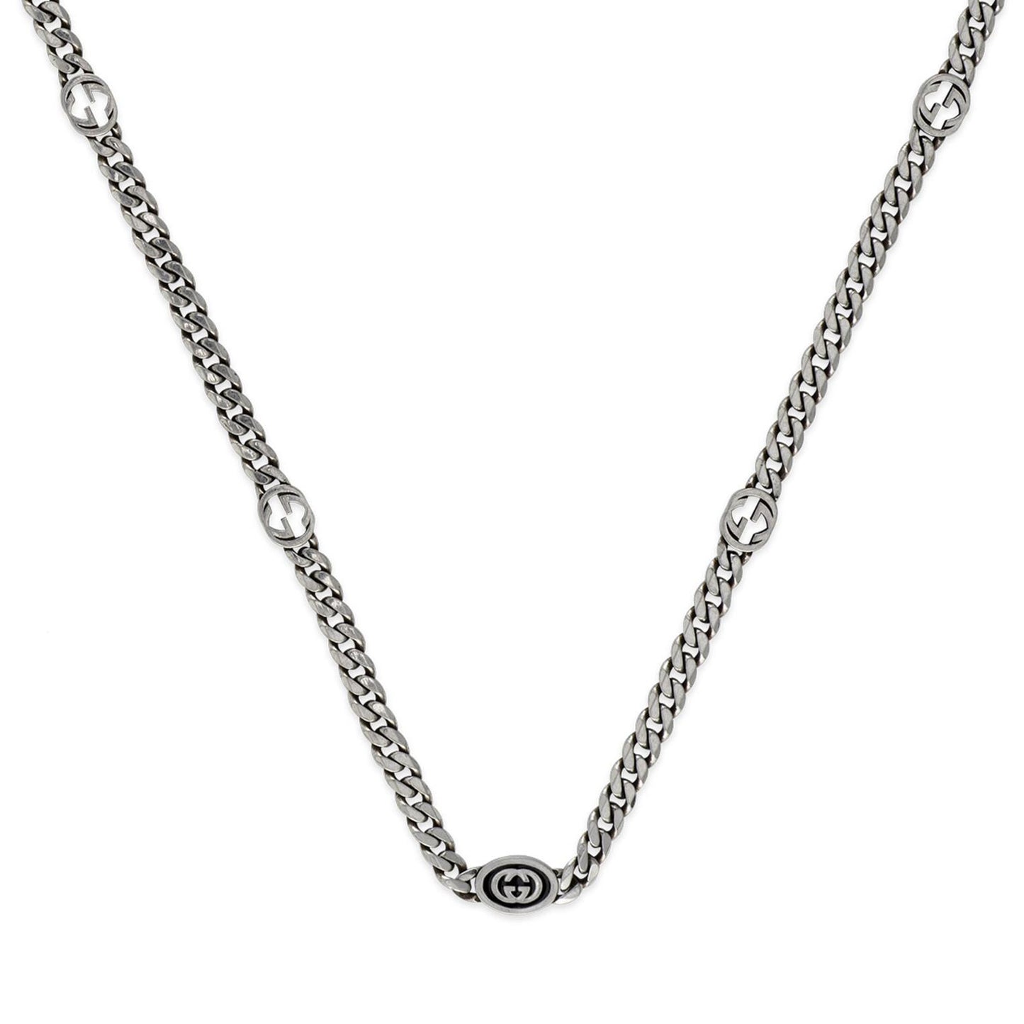 Gucci Interlocking Silver & Black Enamel Necklace simple Pursuit