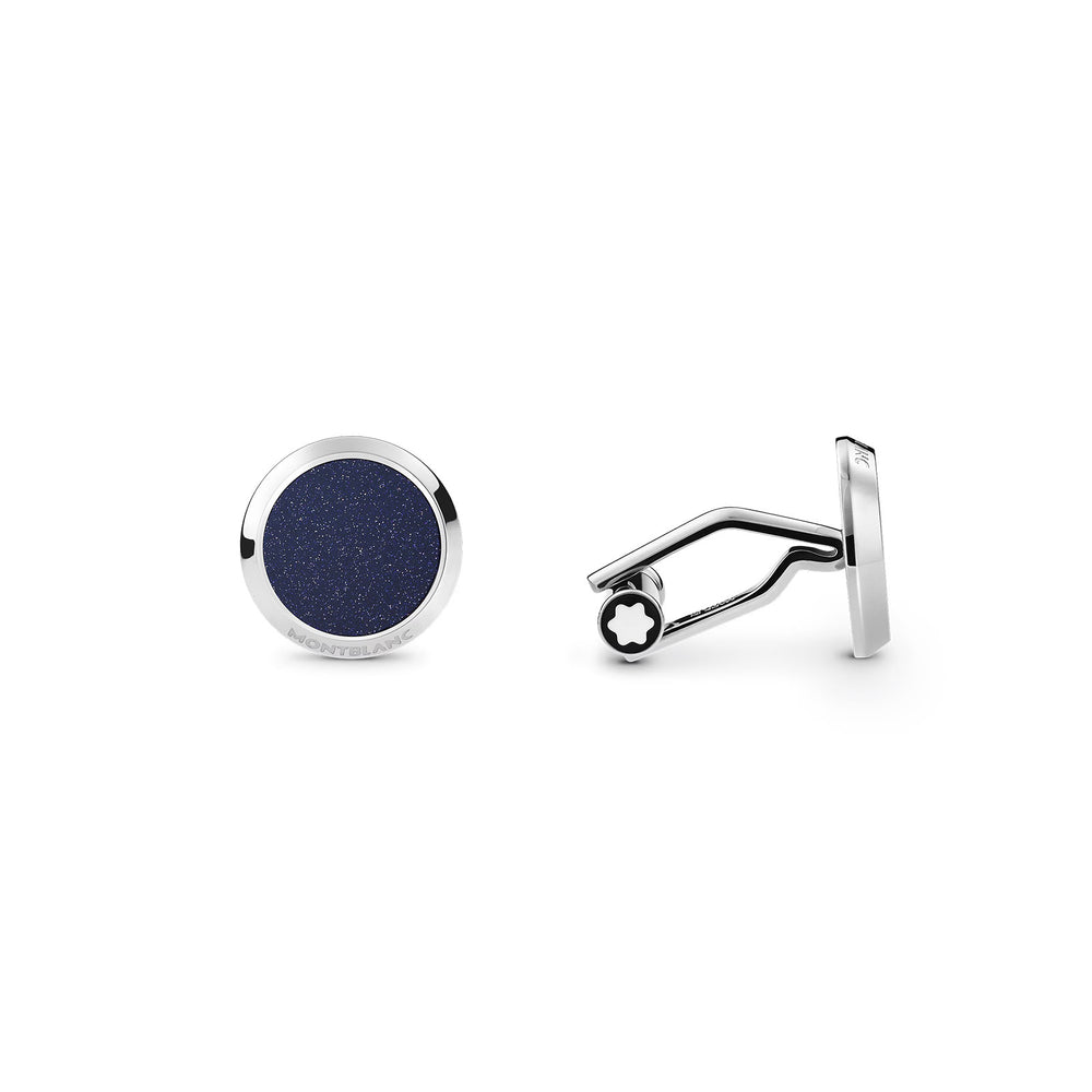 Meisterstück Cufflinks in Steel with Blue Goldstone Inlay simple Pursuit