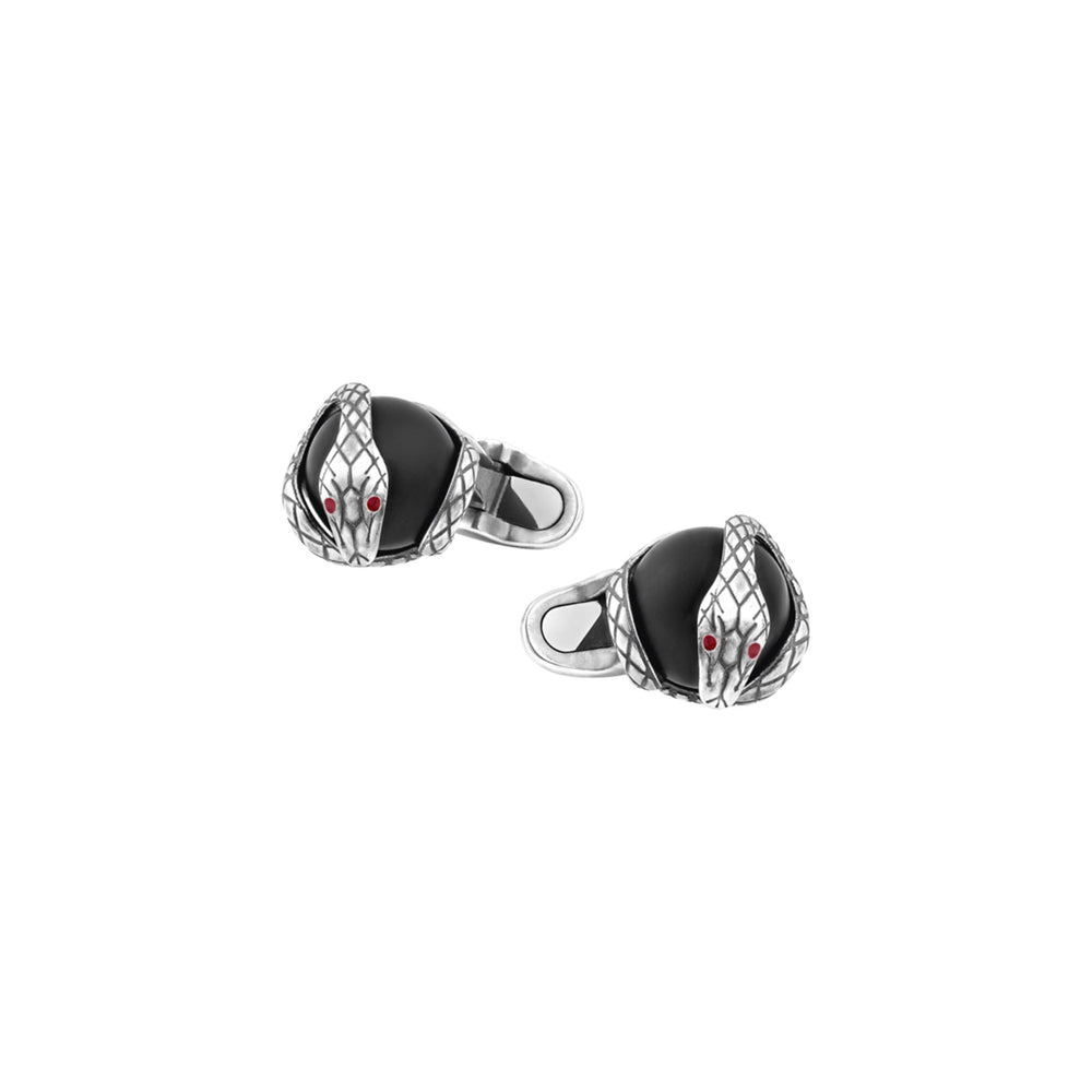 Heritage Rouge et Noir Serpent Onyx Cufflinks In Silver simple Pursuit
