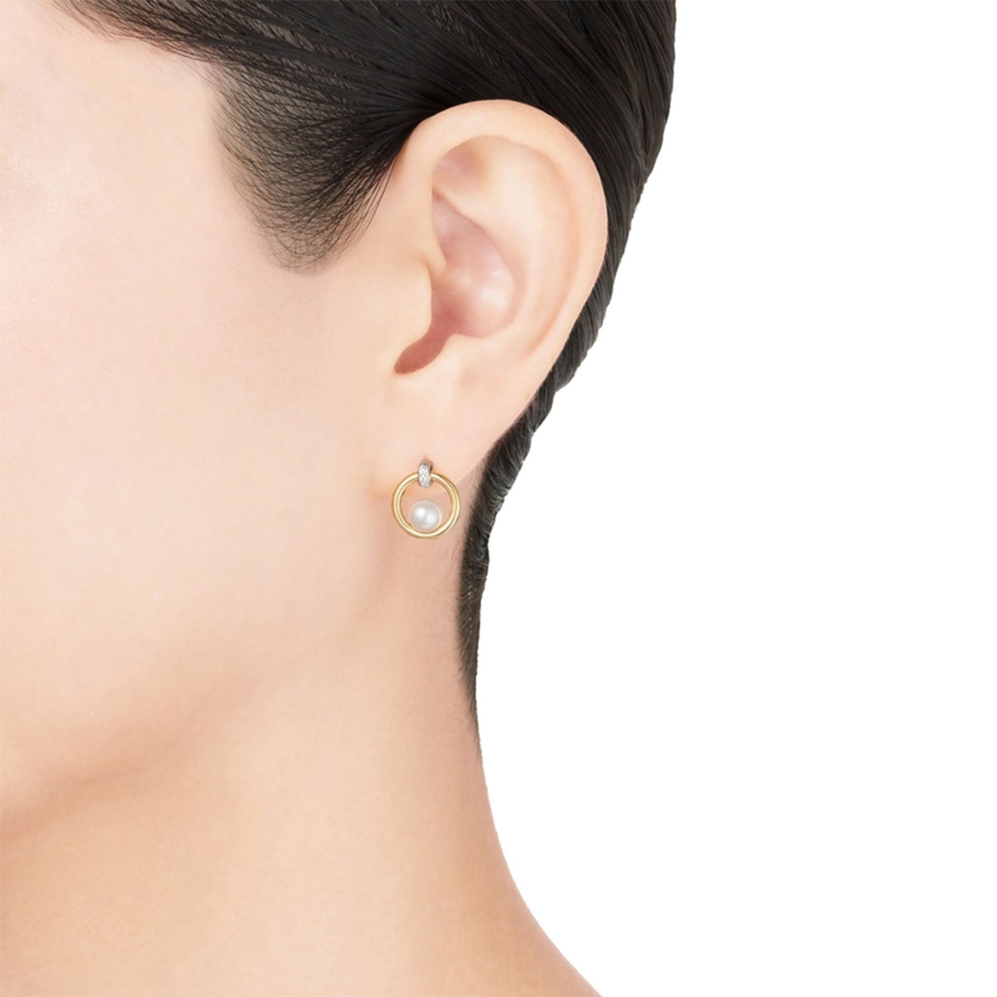 Circle Akoya Cultured Pearl & Diamond Earrings in 18ct Yellow & White Gold simple Pursuit