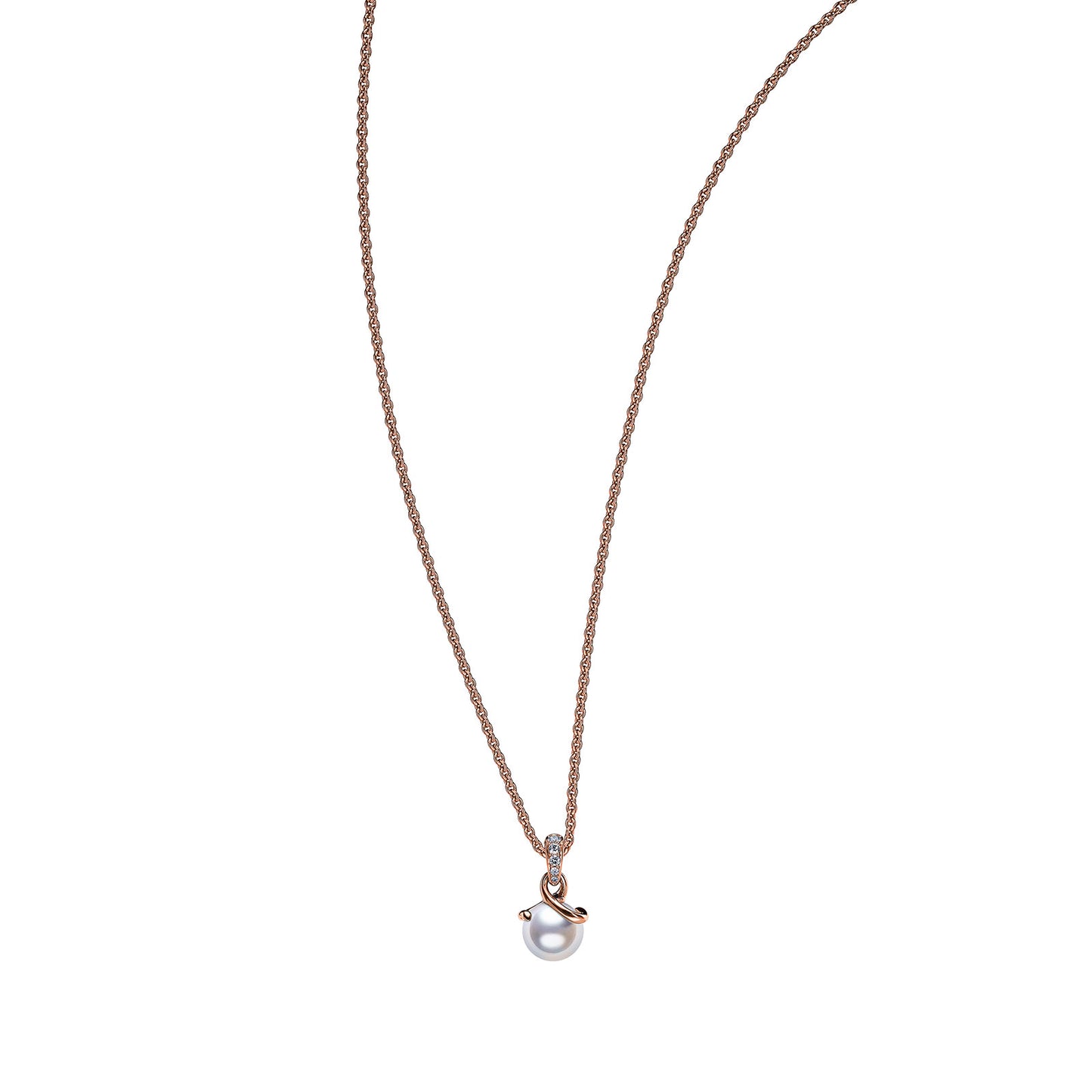 Twist Akoya Cultured Pearl & Diamond Drop Necklace in 18ct Rose Gold simple Pursuit