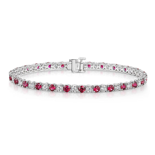 18ct White Gold Round-Cut Ruby & Brilliant-Cut Diamond Tennis Bracelet 7.30ct Bracelet Michael Spiers