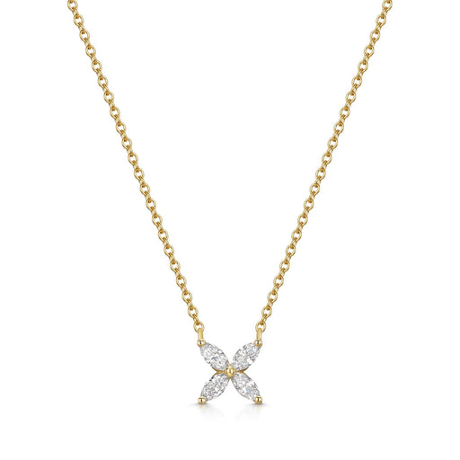 Michael Spiers 18ct Yellow Gold Marquise-Cut Diamond Flower Necklace 0.42ct Necklace Michael Spiers   