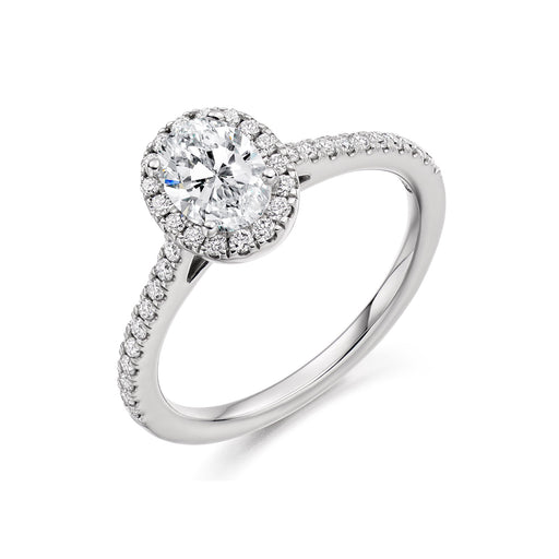 Michael Spiers Platinum Oval & Brilliant-Cut G VS Diamond Halo Ring With Diamond Shoulders 0.85ct Ring Michael Spiers   