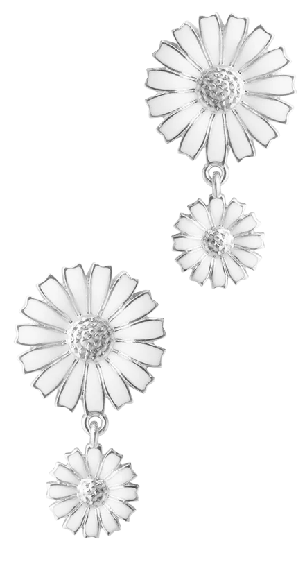 Georg Jensen Silver & White Enamel Drop Earrings