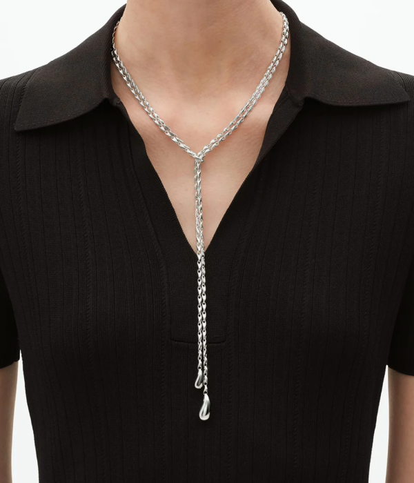 Georg Jensen Reflect Lariat Necklace on neck