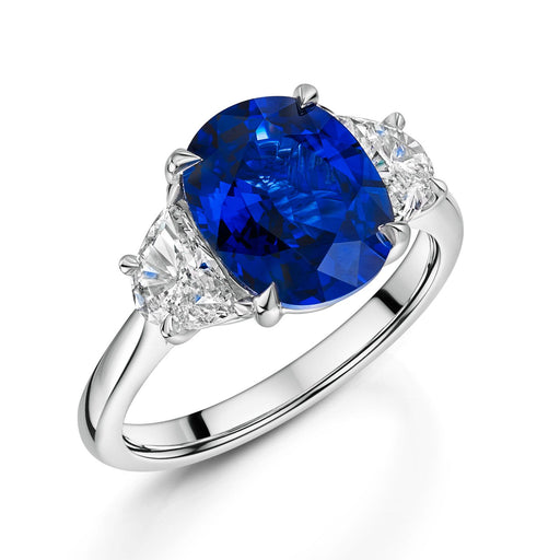 Michael Spiers Platinum Oval-Cut Sapphire & Moon-Cut Diamond Three Stone Ring 4.87ct Ring Michael Spiers   