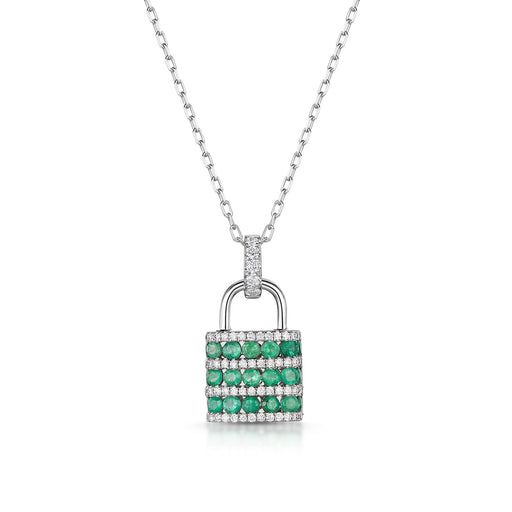 Michael Spiers 18ct White Gold Round-Cut Emerald & Brilliant-Cut Diamond Padlock Necklace 1.19ct Necklace Michael Spiers   