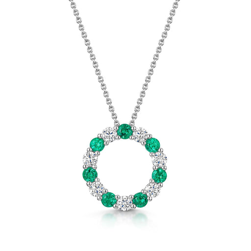 Michael Spiers 18ct White Gold Round-Cut Emerald & Brilliant-Cut Diamond Polo Necklace 1.08ct Necklace Michael Spiers   