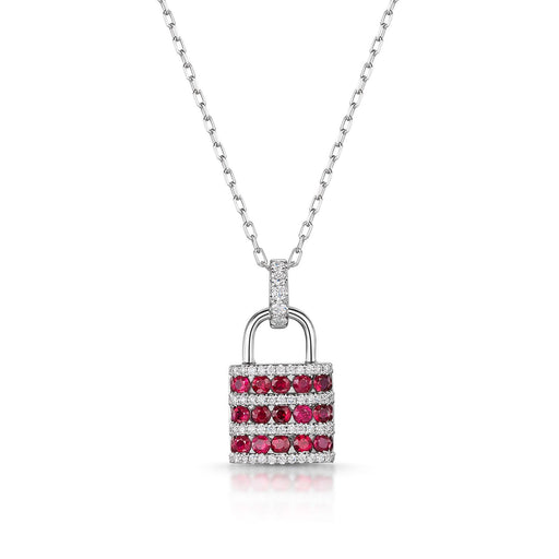Michael Spiers 18ct White Gold Round-Cut Ruby & Brilliant-Cut Diamond Padlock Necklace 1.44ct Necklace Michael Spiers   