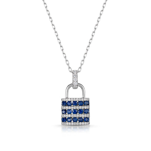 Michael Spiers 18ct White Gold Round-Cut Sapphire & Brilliant-Cut Diamond Padlock Necklace 1.54ct Necklace Michael Spiers   