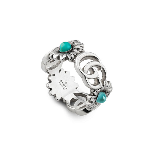 Gucci Double G Silver & Blue Stone Flower Ring YBC527394001 Ring Gucci 13  