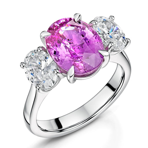 Michael Spiers Platinum Oval Pink Sapphire & Diamond Oval-Cut Three Stone Ring 6.67ct Ring Michael Spiers   