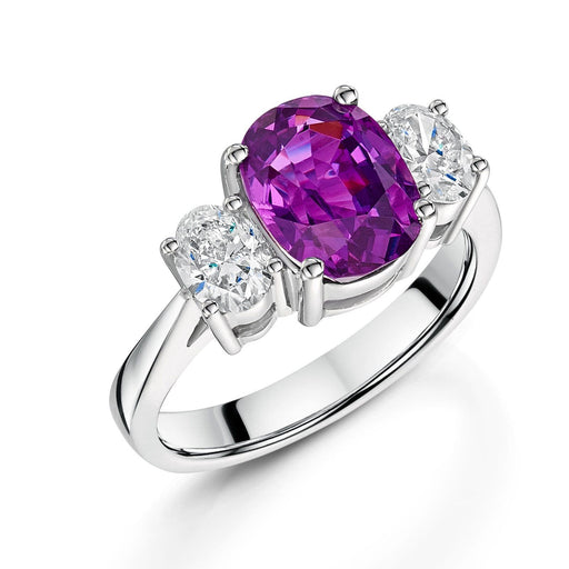 Michael Spiers Platinum Oval-Cut Purple Sapphire & Oval-Cut Diamond Three Stone Ring 4.37ct Ring Michael Spiers   