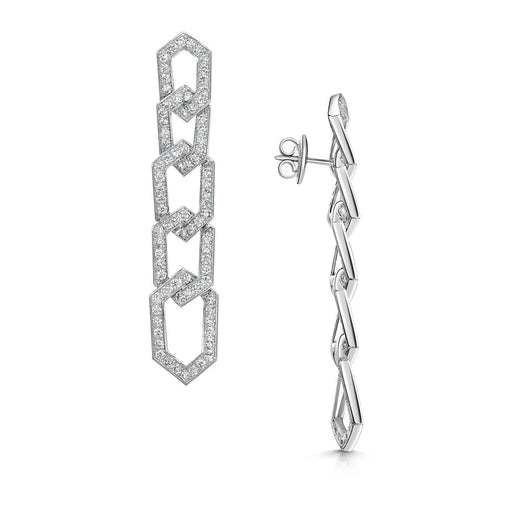 Michael Spiers 18ct White Gold Chain Link Pavé Set Diamond Drop Earrings 2.67ct Earrings Michael Spiers   