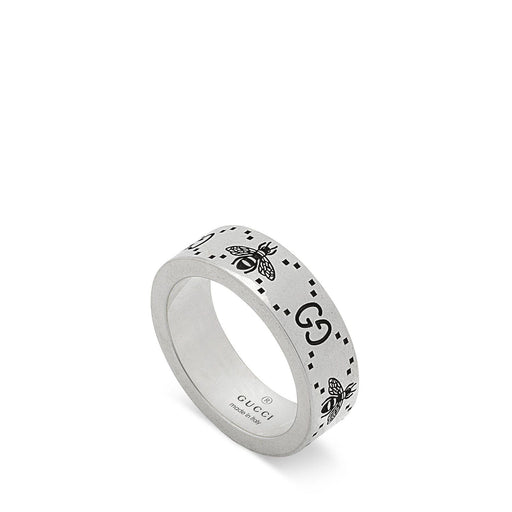 Gucci Signature Silver GG & Bee Engraved 6mm Wide Ring YBC728389001 Ring Gucci 13  