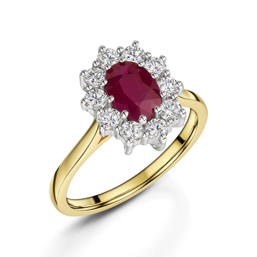 Michael Spiers 18ct Yellow & White Gold Oval-Cut Ruby & Round Brilliant-Cut Diamond Cluster Ring 1.70ct Ring Michael Spiers   
