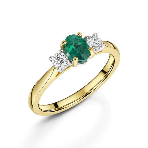 Michael Spiers 18ct Yellow & White Gold Oval-Cut Emerald & Brilliant-Cut Diamond Three Stone Ring 0.60ct Ring Michael Spiers   