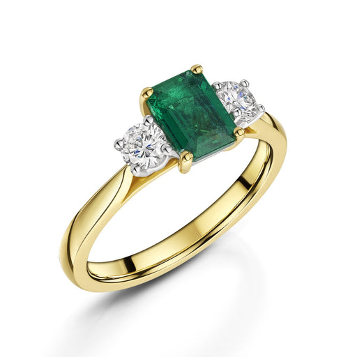 Michael Spiers 18ct Yellow & White Gold Emerald-Cut Emerald & Brilliant-Cut Diamond Three Stone Ring 1.10ct Ring Michael Spiers   