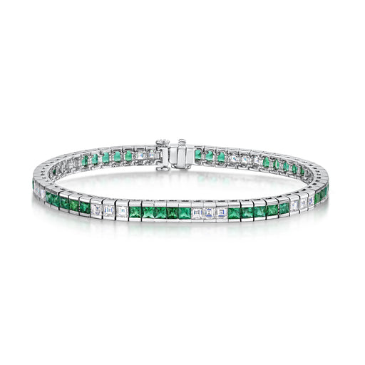 Michael Spiers 18ct White Gold Square-Cut Emerald & Princess-Cut Diamond Tennis Bracelet 7.84ct Bracelet Michael Spiers   
