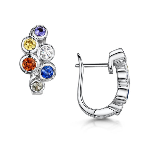 18ct White Gold Round-Cut Sapphire & Brilliant-Cut Diamond Scatter Earrings 0.67ct Earrings Michael Spiers