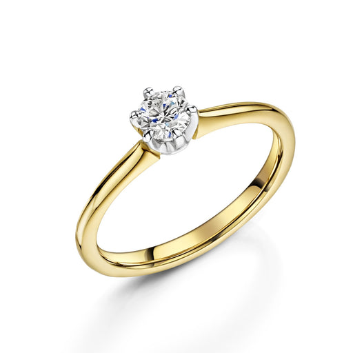 18ct Yellow & White Gold Brilliant-Cut E VS Diamond Six Claw Solitaire Ring 0.33ct Ring Michael Spiers H 2476830306 (50-05-047)