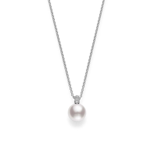 Mikimoto 18ct White Gold Akoya Pearl & Diamond Pendant PPL10308DW Necklace Mikimoto   