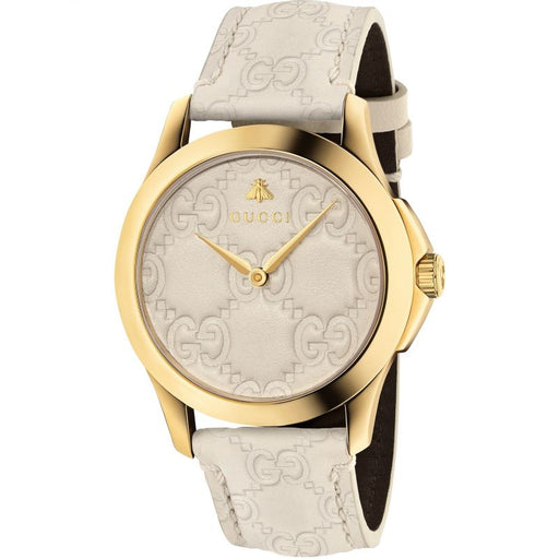 Gucci G-Timeless Cream Leather Ladies Watch YA1264033 Watches Gucci   