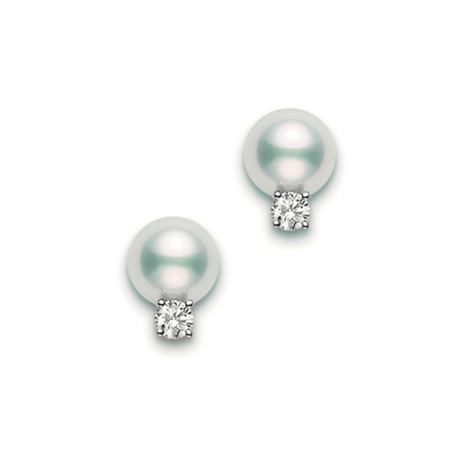 Mikimoto 18ct White Gold Akoya Pearl & Diamond Earrings PES753DW Earrings Mikimoto   