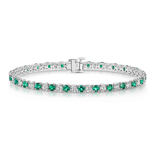 Michael Spiers 18ct White Gold Round-Cut Emerald & Brilliant-Cut Diamond Tennis Bracelet 6.00ct Bracelet Michael Spiers   