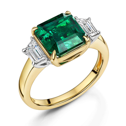 Michael Spiers 18ct Yellow Gold Square-Cut Emerald & Trapezoid-Cut Diamond Three Stone Ring 3.81ct Ring Michael Spiers   