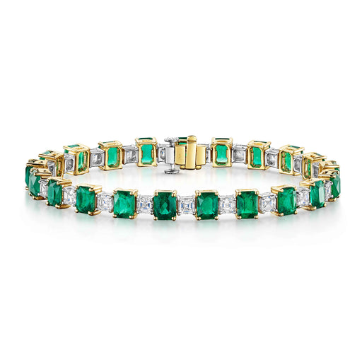 Michael Spiers 18ct Yellow & White Gold Emerald-Cut Emerald & Asscher-Cut Diamond Tennis Bracelet 17.07ct Bracelet Michael Spiers   
