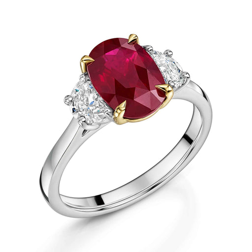 Michael Spiers Platinum & 18ct Yellow Gold Oval-cut Ruby & Moon-cut Diamond Three Stone Ring 3.52ct Ring Michael Spiers   