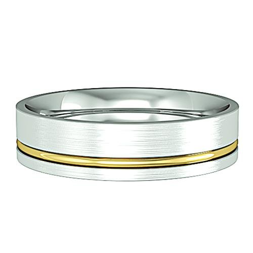 18ct White Gold Flat Court Style Wedding Band With An Offset Solid 18ct Yellow Gold Insert - 5mm Ring Michael Spiers   