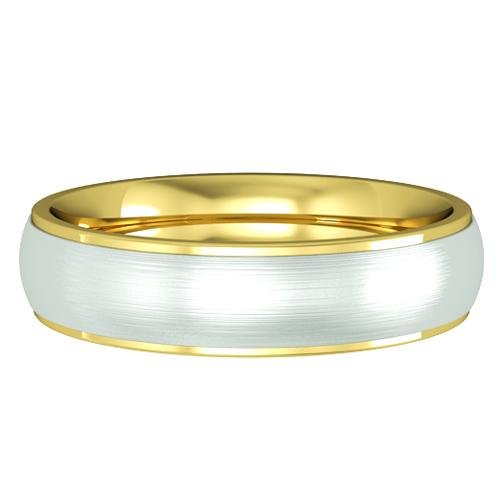 18ct Yellow Gold Flat Court Style Wedding Band With A Satin Solid White Gold Insert - 5mm Ring Michael Spiers   
