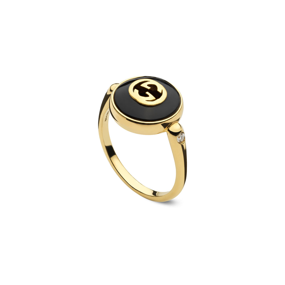 Gucci Interlocking 18ct Yellow Gold Onyx & Diamond Ring variant Pursuit