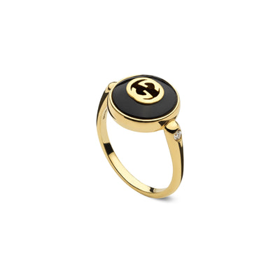 Gucci Interlocking 18ct Yellow Gold Onyx & Diamond Ring variant Pursuit