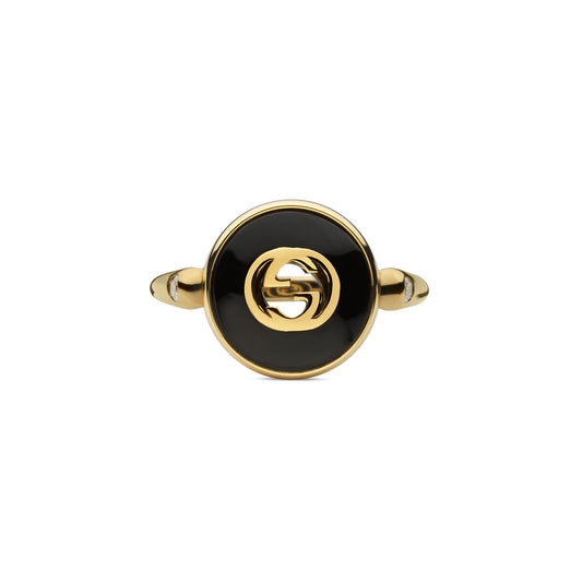 Gucci Interlocking 18ct Yellow Gold Onyx & Diamond Ring variant Pursuit