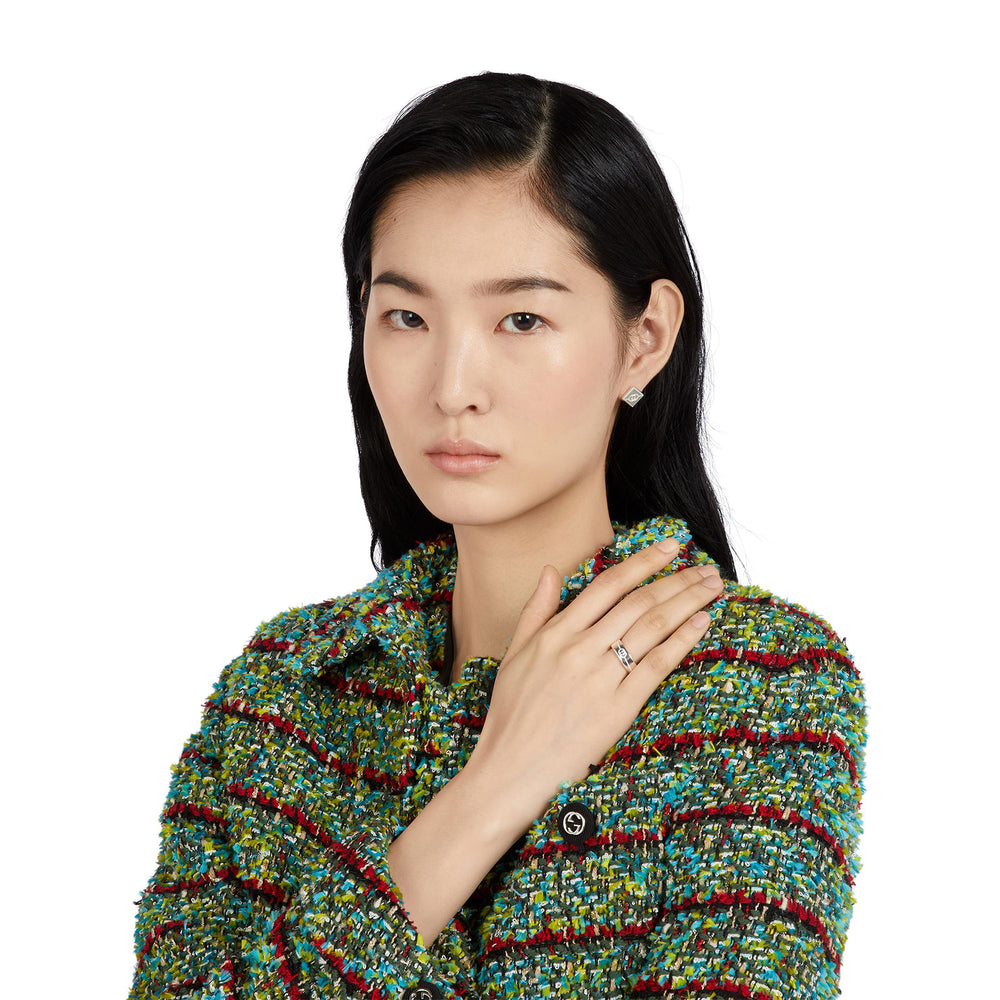 Gucci Tag Diagonal Interlocking G Silver Ring 6mm variant Pursuit