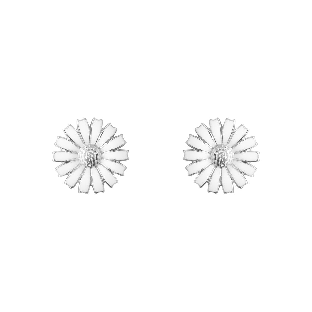 Daisy Silver & White Enamel Stud Earrings simple Pursuit