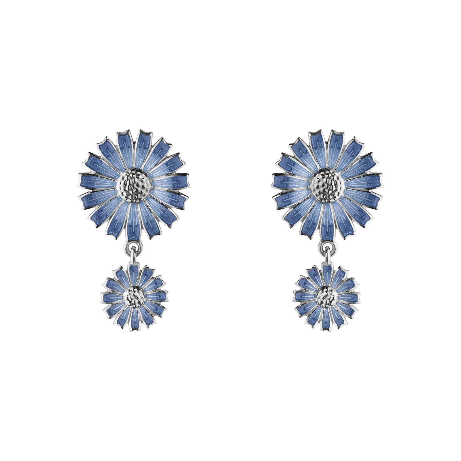 Daisy Silver & Blue Enamel Double Drop Earrings simple Pursuit