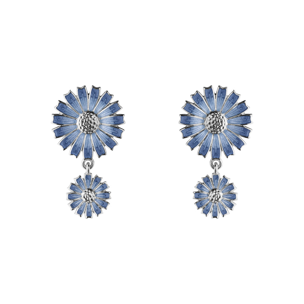 Daisy Silver & Blue Enamel Double Drop Earrings simple Pursuit