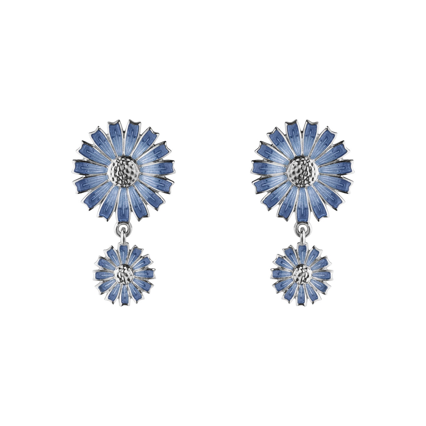 Daisy Silver & Blue Enamel Double Drop Earrings simple Pursuit