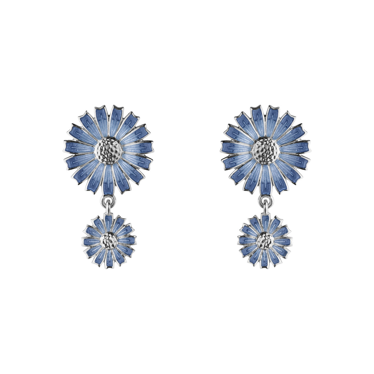 Daisy Silver & Blue Enamel Double Drop Earrings simple Pursuit