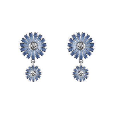 Daisy Silver & Blue Enamel Double Drop Earrings simple Pursuit