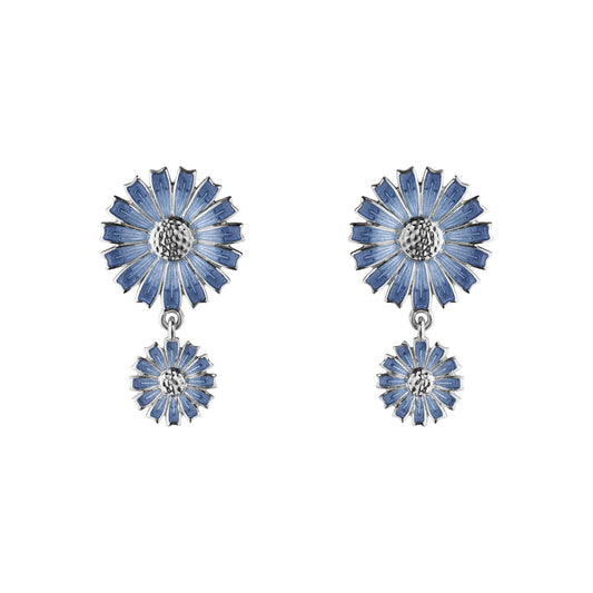 Daisy Silver & Blue Enamel Double Drop Earrings simple Pursuit