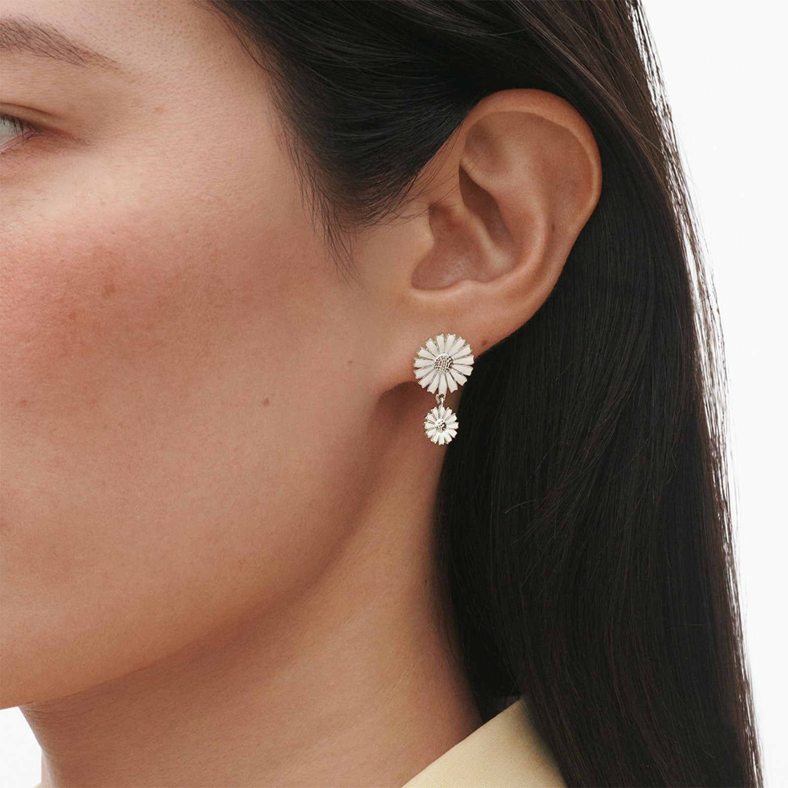 Daisy Silver & White Enamel Drop Earrings simple Pursuit