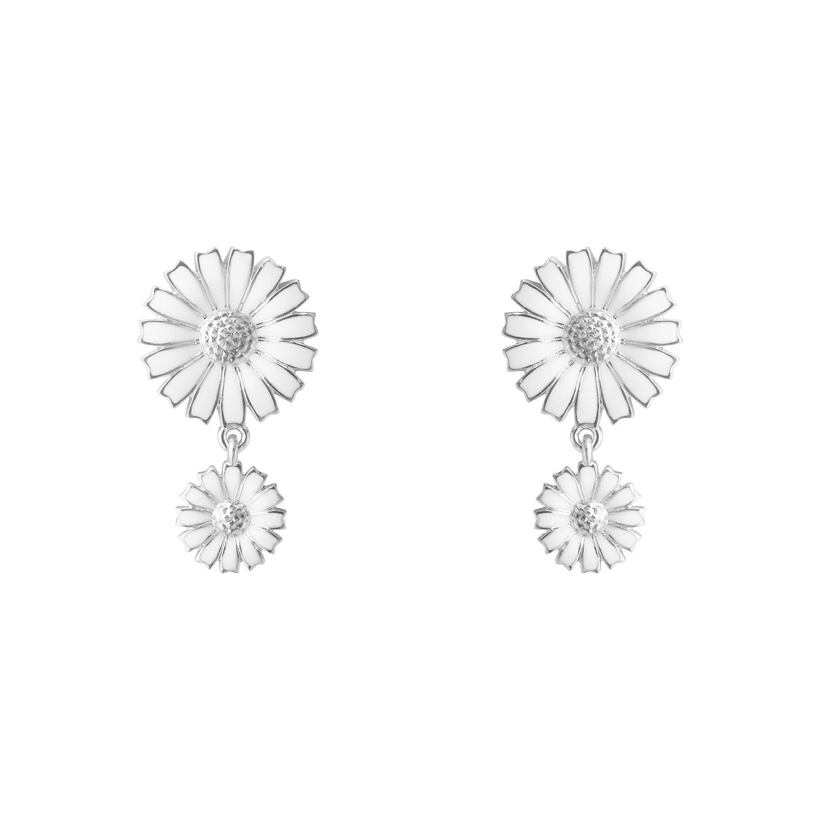 Daisy Silver & White Enamel Drop Earrings simple Pursuit