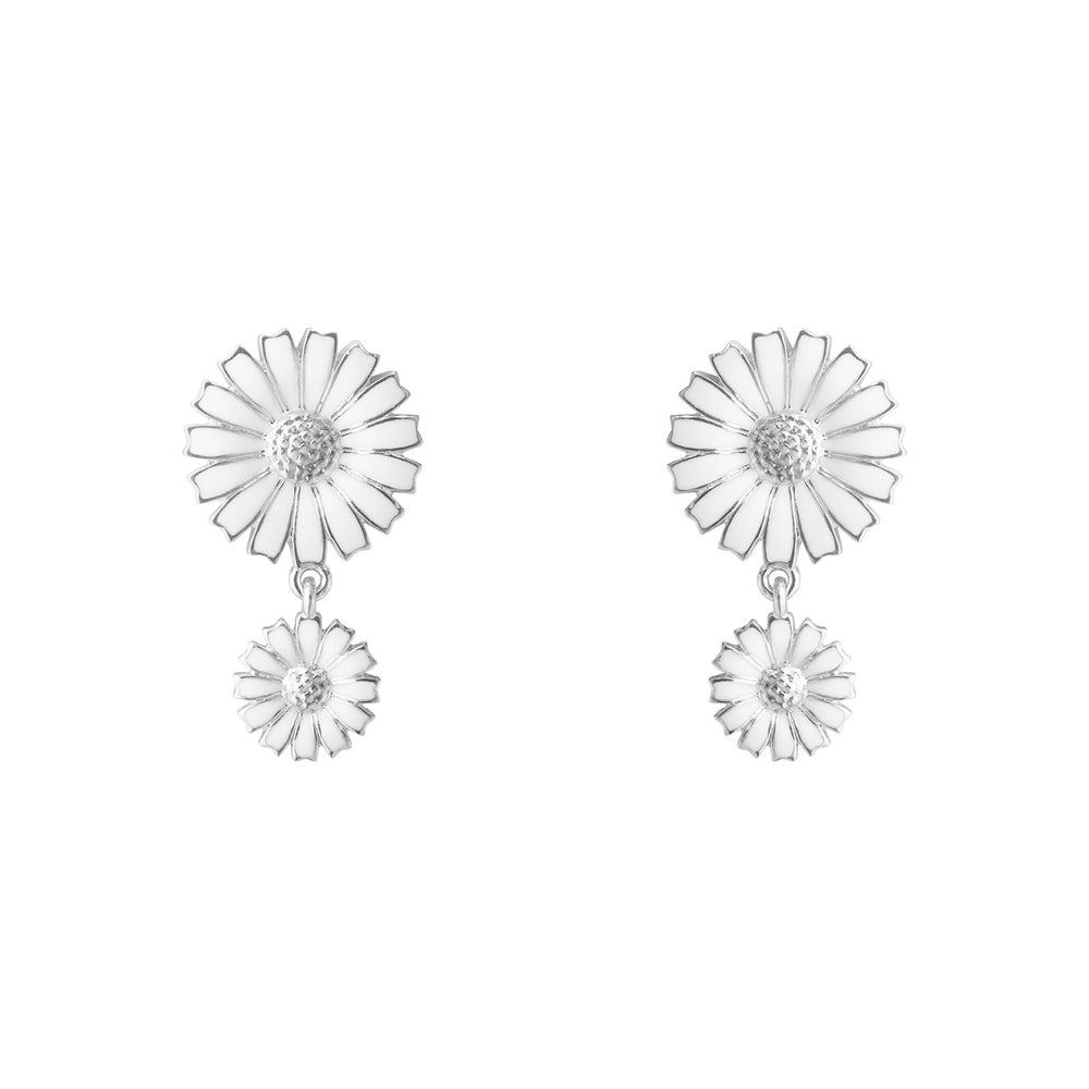 Daisy Silver & White Enamel Drop Earrings simple Pursuit